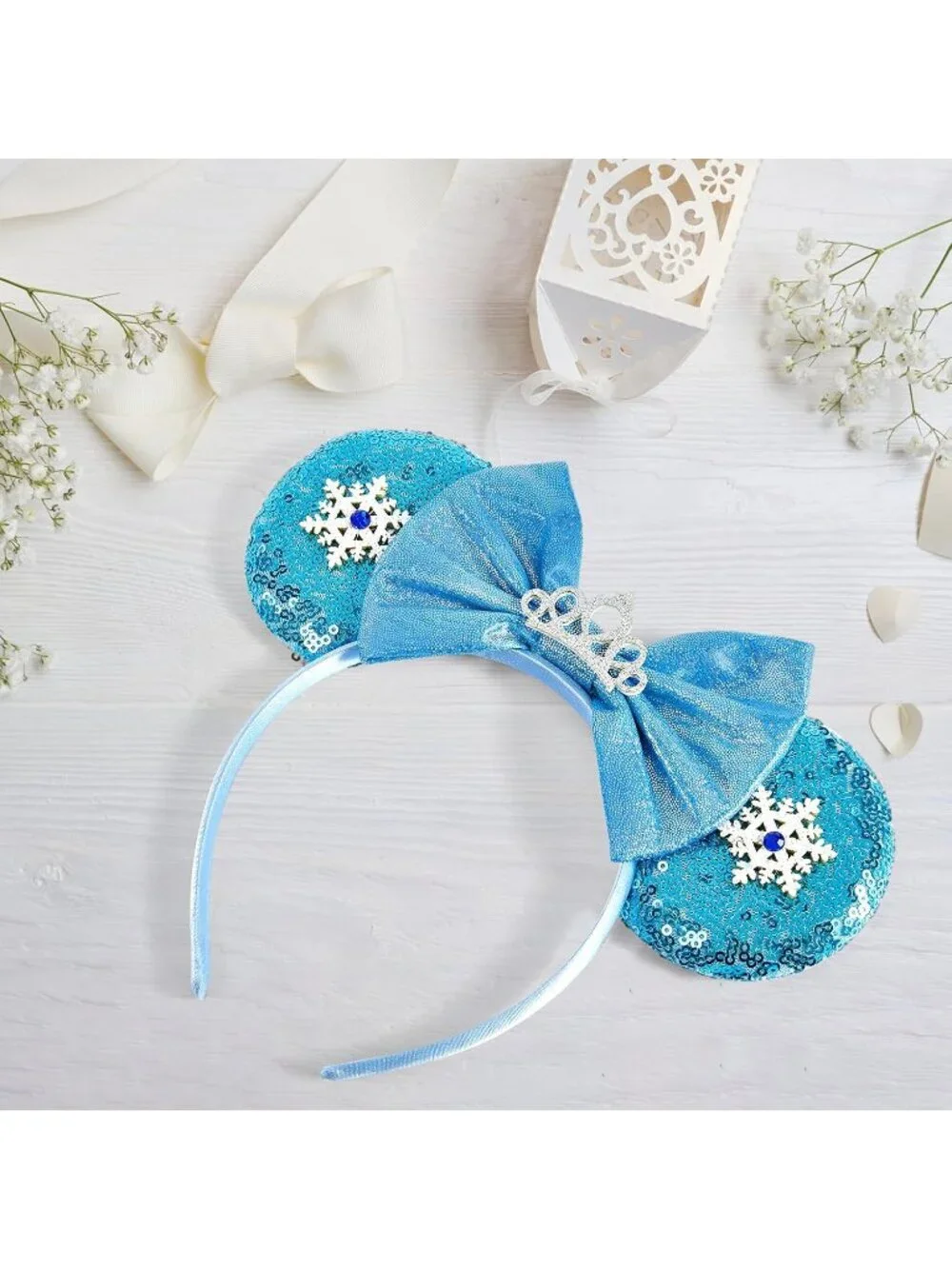 Women Blue Snowflake Sequin Halloween Mickey Mouse Headband for Cosplay